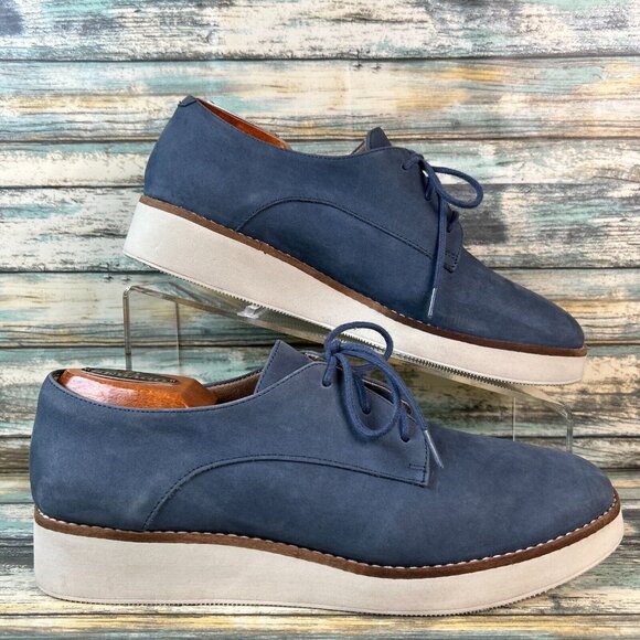 SoftWalk Shoes - Softwalk Willis Oxford Dress Shoe Blue Leather Wedge Heel Lightweight Womens 8W